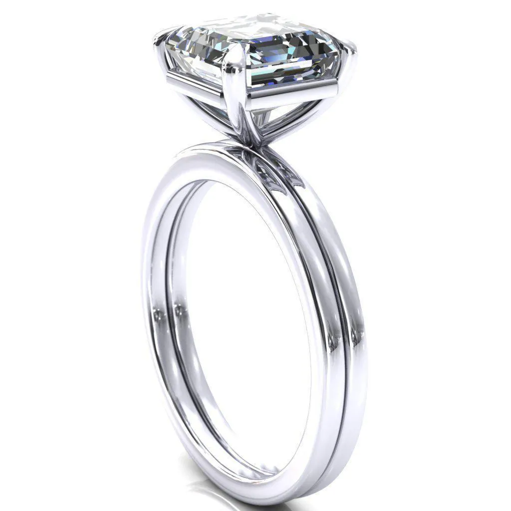 Lyla Asscher Moissanite 4 Claw Prong Single Rail Solitaire Ring