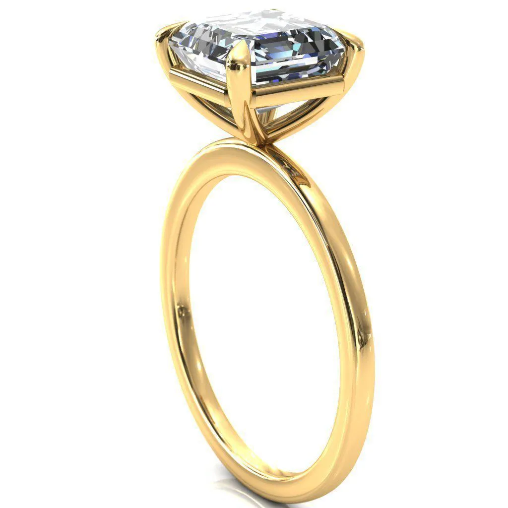Lyla Asscher Moissanite 4 Claw Prong Single Rail Solitaire Ring