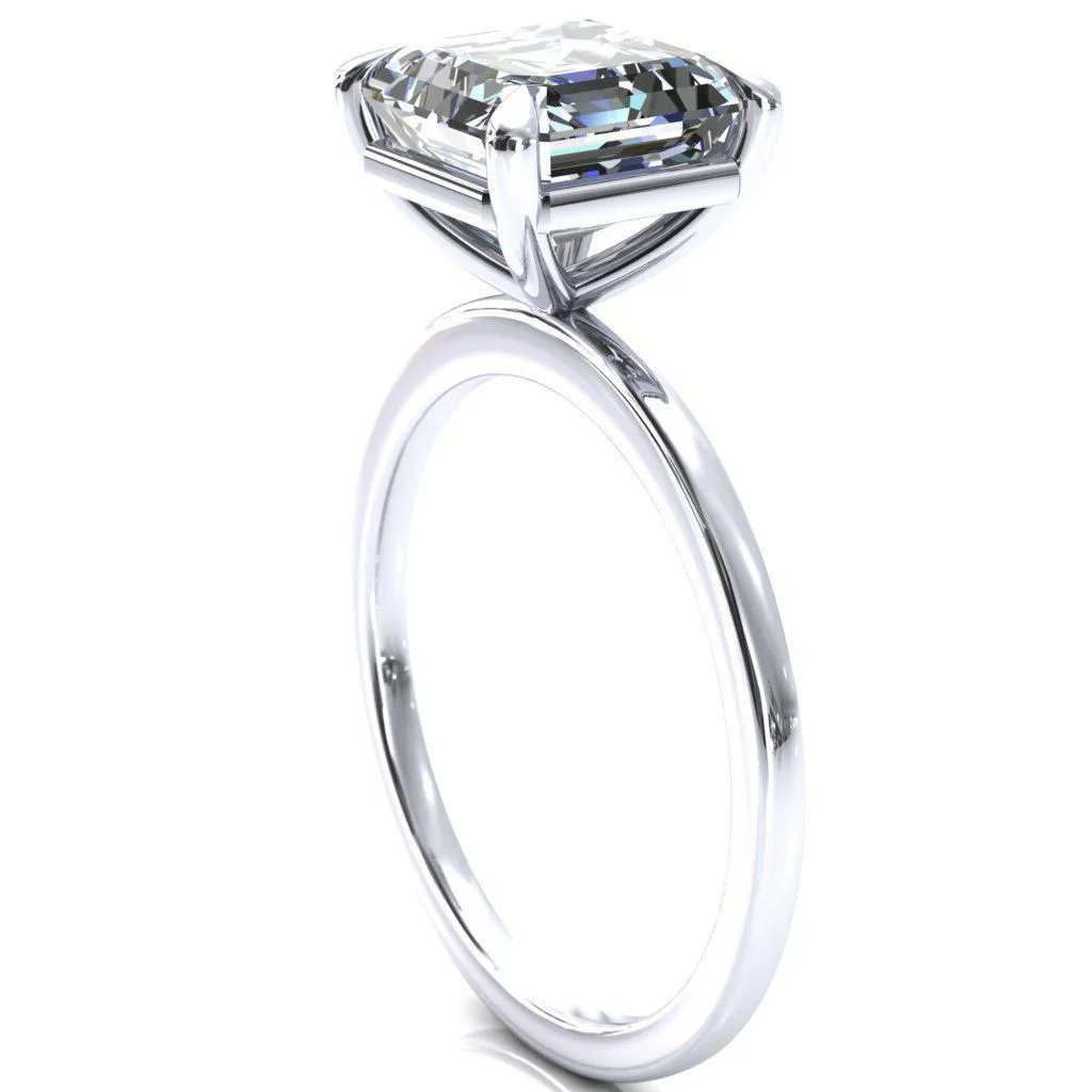Lyla Asscher Moissanite 4 Claw Prong Single Rail Solitaire Ring