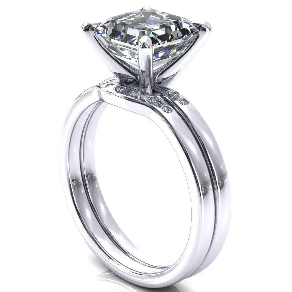 Maise Asscher Moissanite 4 Prong Diamond Accent Engagement Ring