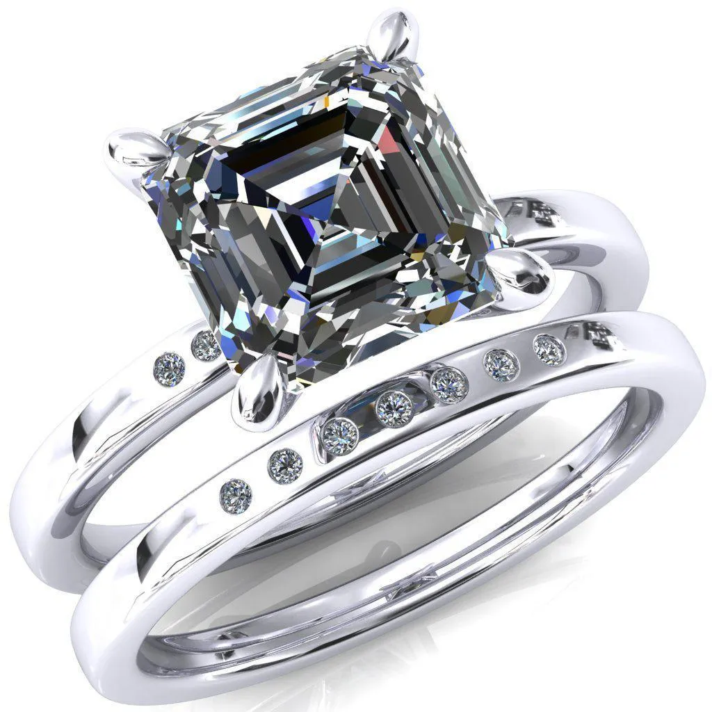 Maise Asscher Moissanite 4 Prong Diamond Accent Engagement Ring