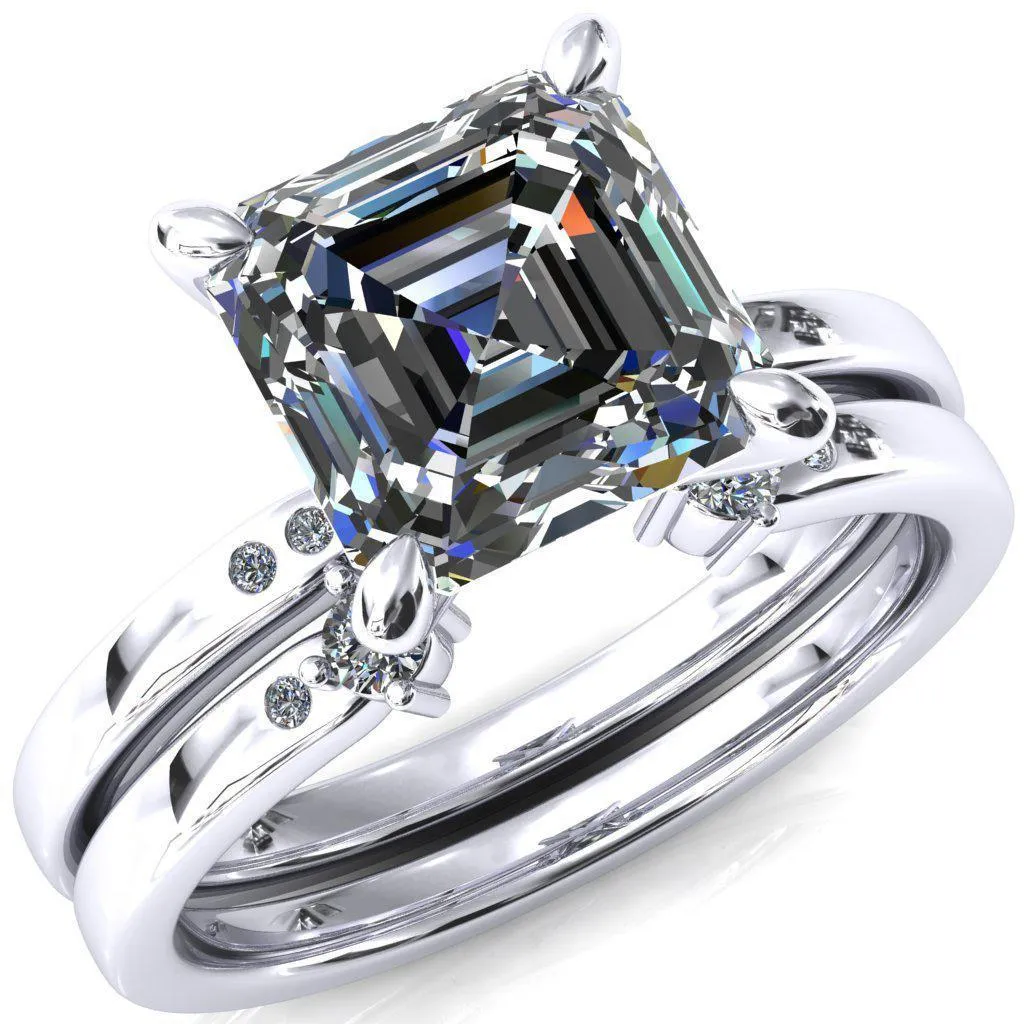 Maise Asscher Moissanite 4 Prong Diamond Accent Engagement Ring