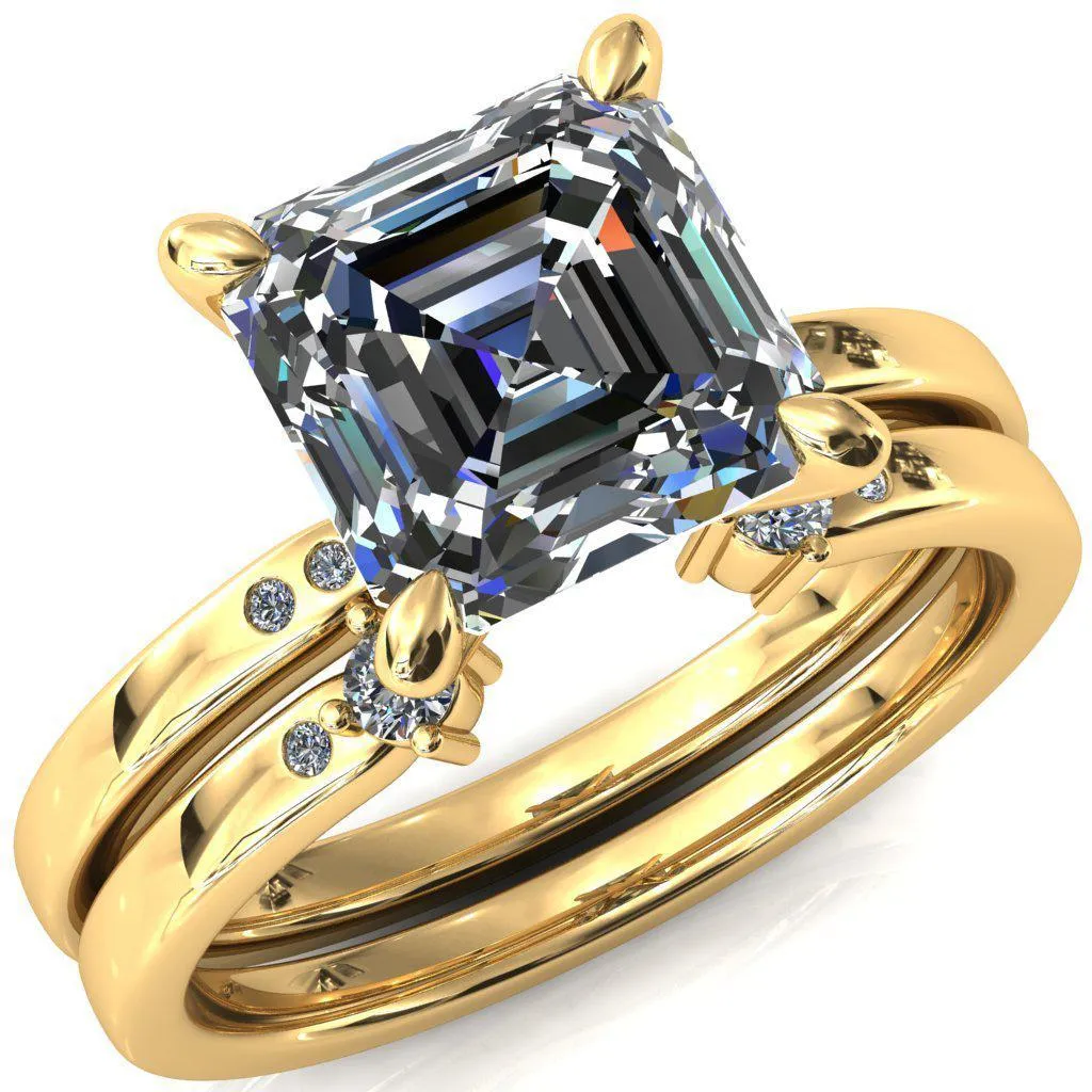 Maise Asscher Moissanite 4 Prong Diamond Accent Engagement Ring
