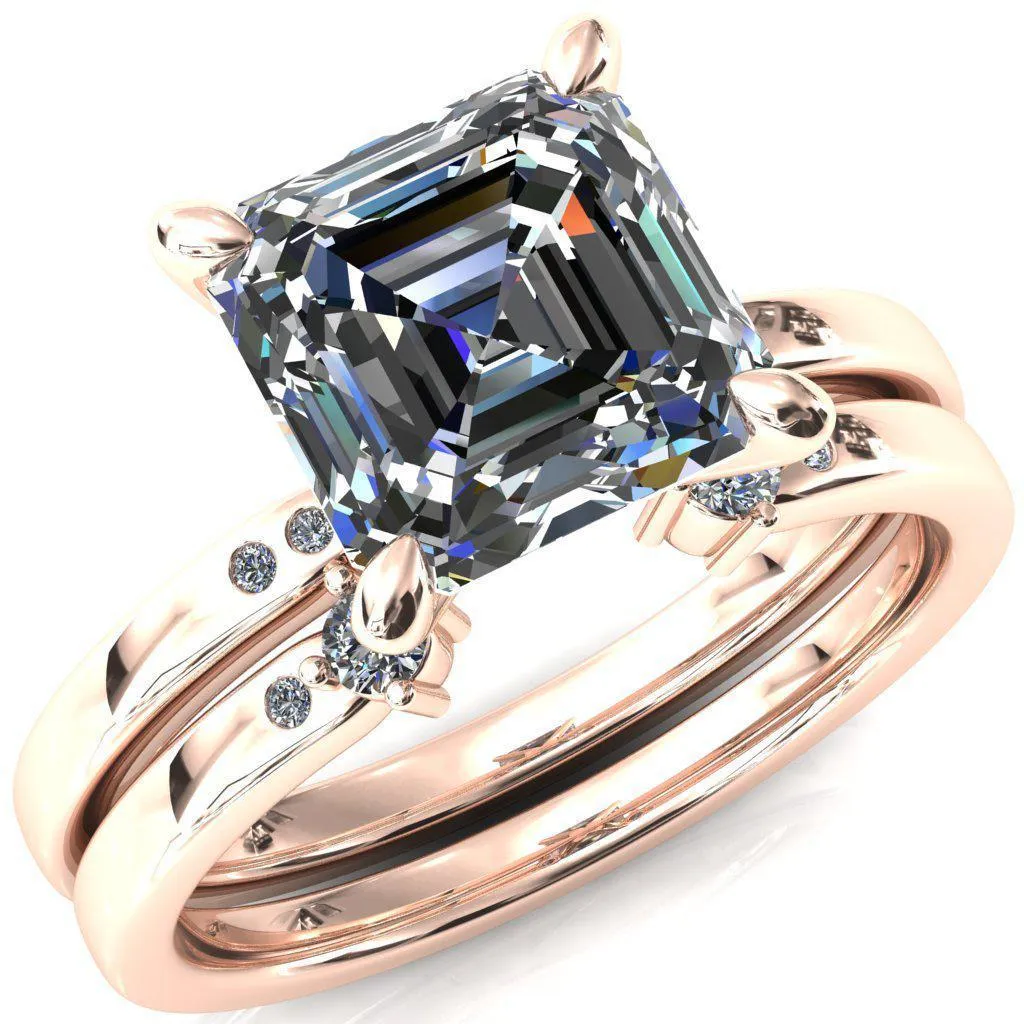Maise Asscher Moissanite 4 Prong Diamond Accent Engagement Ring
