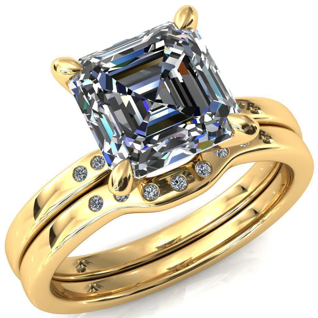 Maise Asscher Moissanite 4 Prong Diamond Accent Engagement Ring