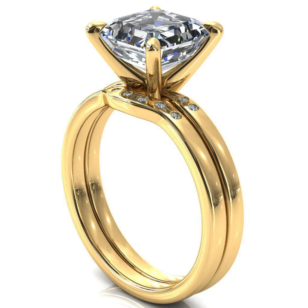 Maise Asscher Moissanite 4 Prong Diamond Accent Engagement Ring