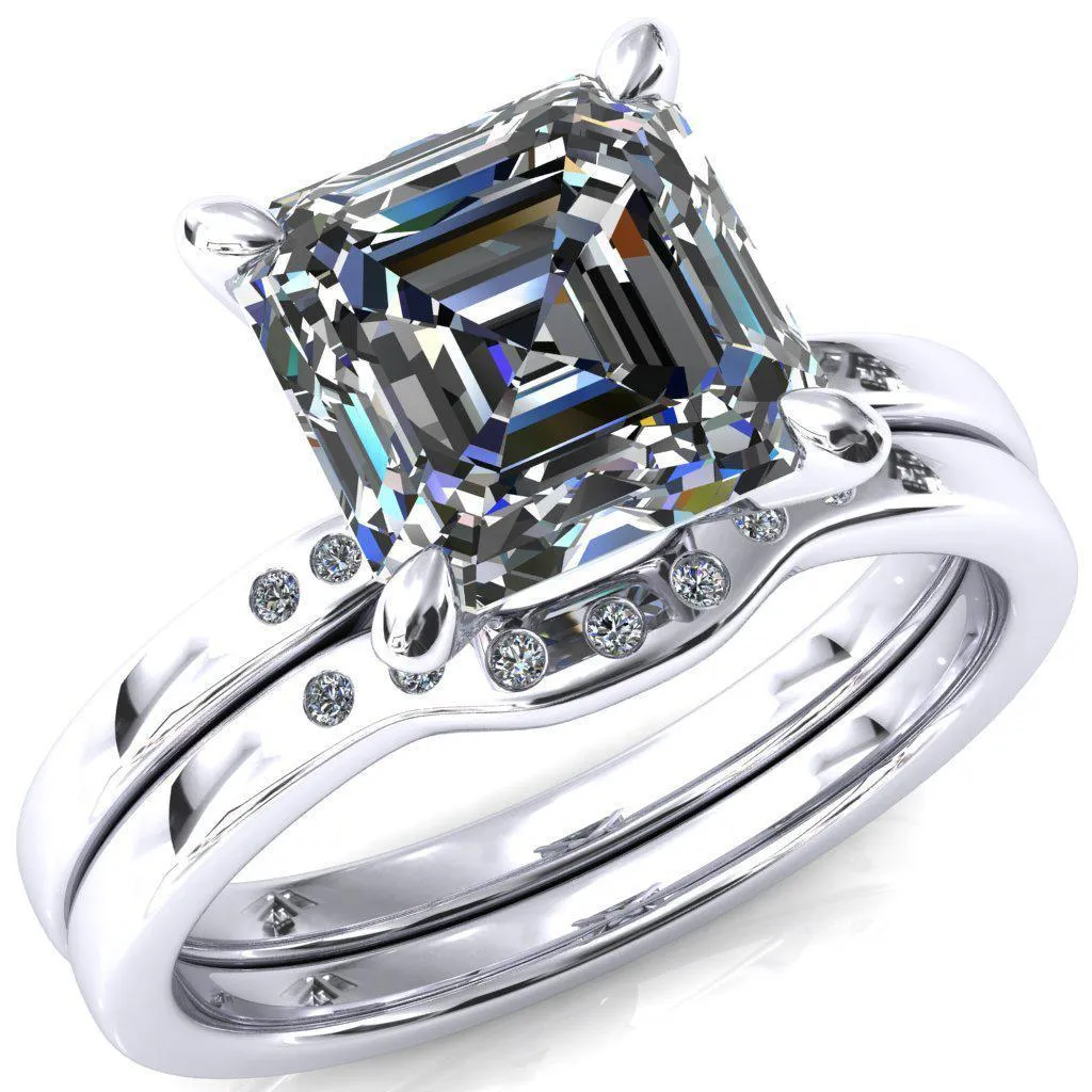 Maise Asscher Moissanite 4 Prong Diamond Accent Engagement Ring