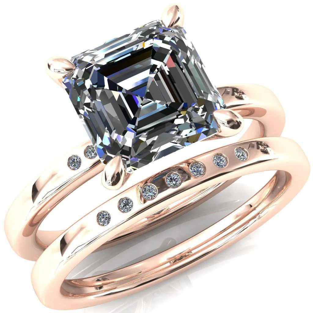 Maise Asscher Moissanite 4 Prong Diamond Accent Engagement Ring