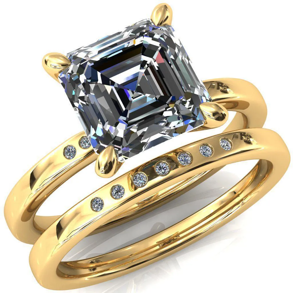 Maise Asscher Moissanite 4 Prong Diamond Accent Engagement Ring