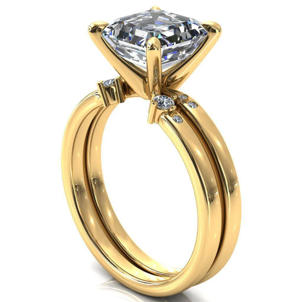Maise Asscher Moissanite 4 Prong Diamond Accent Engagement Ring