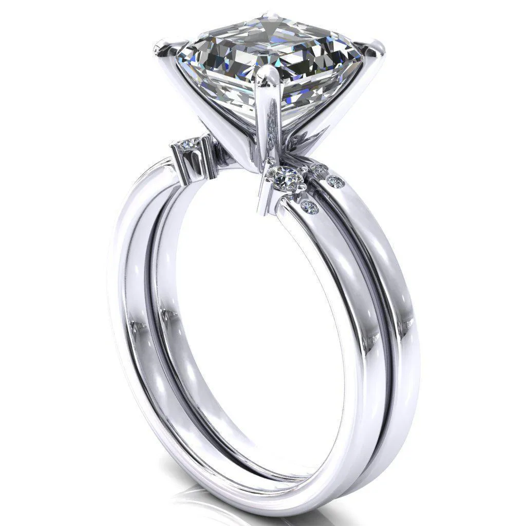 Maise Asscher Moissanite 4 Prong Diamond Accent Engagement Ring