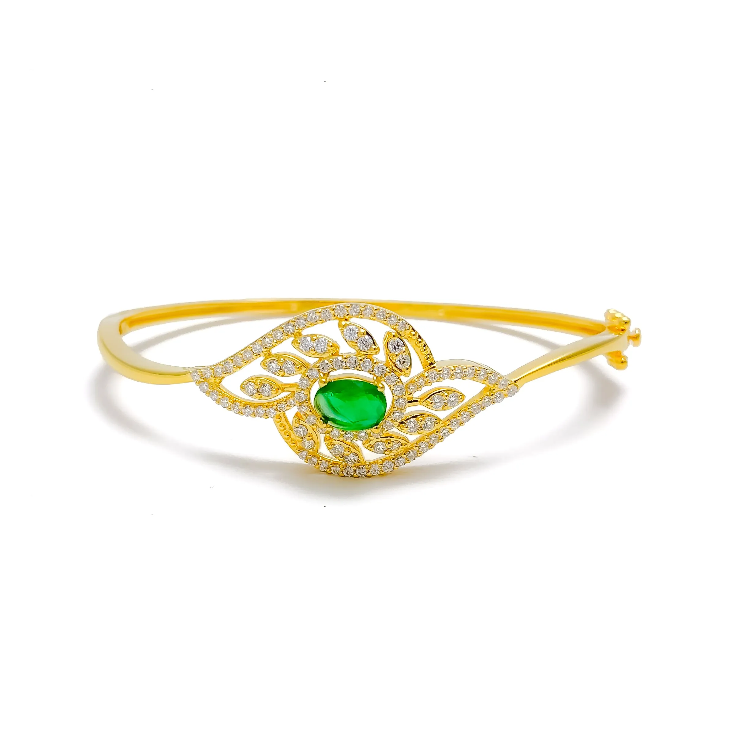 Majestic Leaf Adorned Diamond   18k Gold Bangle Bracelet