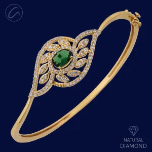 Majestic Leaf Adorned Diamond   18k Gold Bangle Bracelet