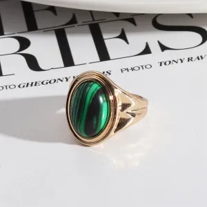 Malachite & 18K Gold-Plated Oval-Cut Ring