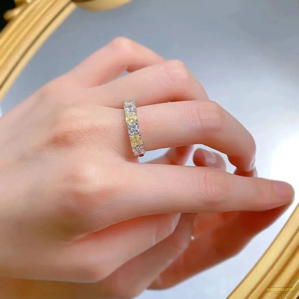 Maramalive™ 100% 925 Sterling Silver 4*4 MM Asscher Cut Citrine Gemstone Ring for Women Wedding Band Gifts Fine Jewelry