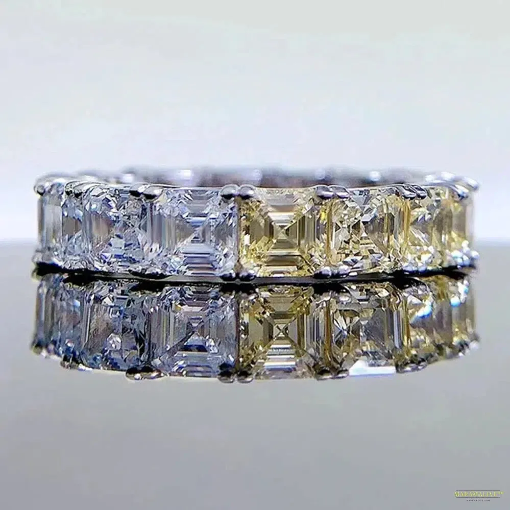 Maramalive™ Luxury 925 Sterling Silver Asscher Cut 4*4 MM Citrine White Sapphire Gemstone Wedding Band Fine Jewelry Ring Wholesale