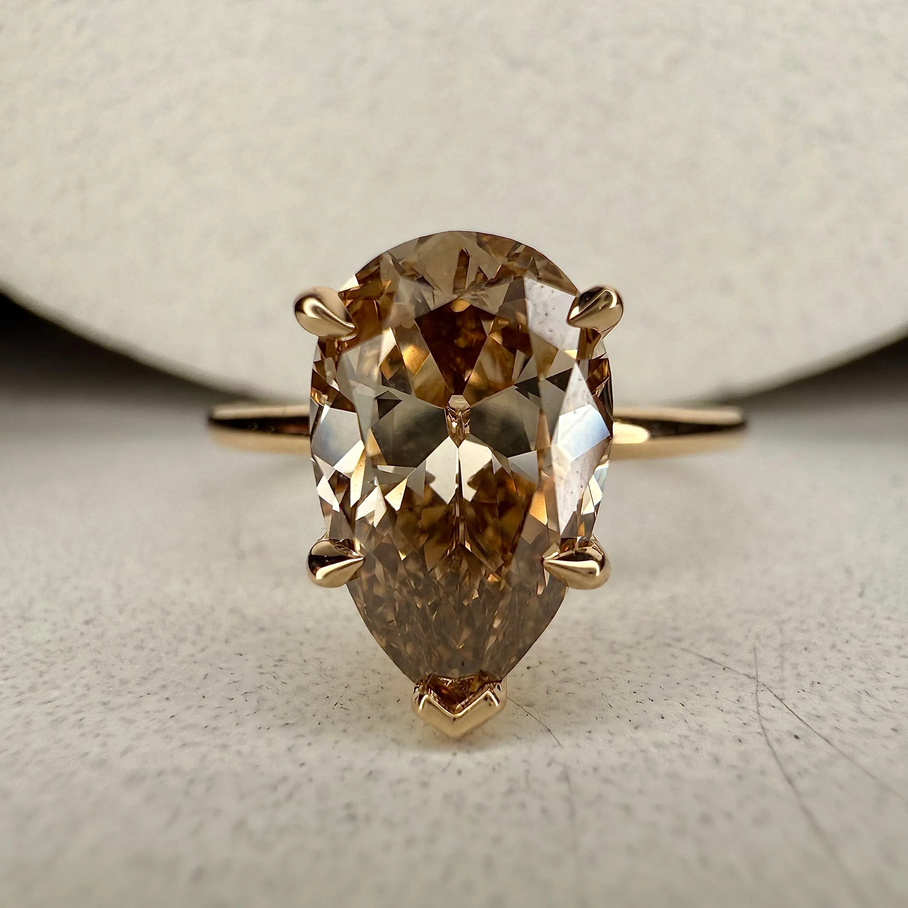 Margot Pear Shape Old Mine Cut  Champagne Diamond Engagement Ring -  (2.56ct)