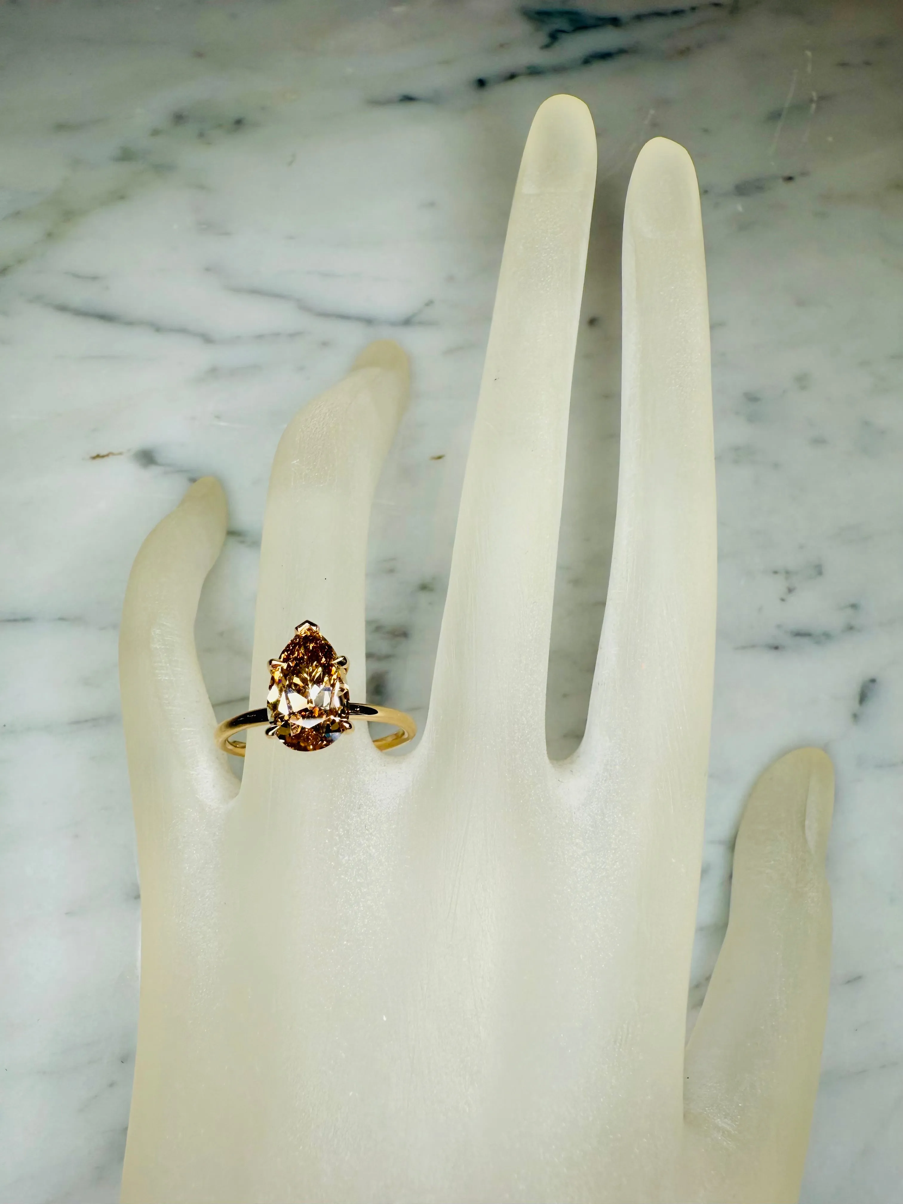 Margot Pear Shape Old Mine Cut  Champagne Diamond Engagement Ring -  (2.56ct)