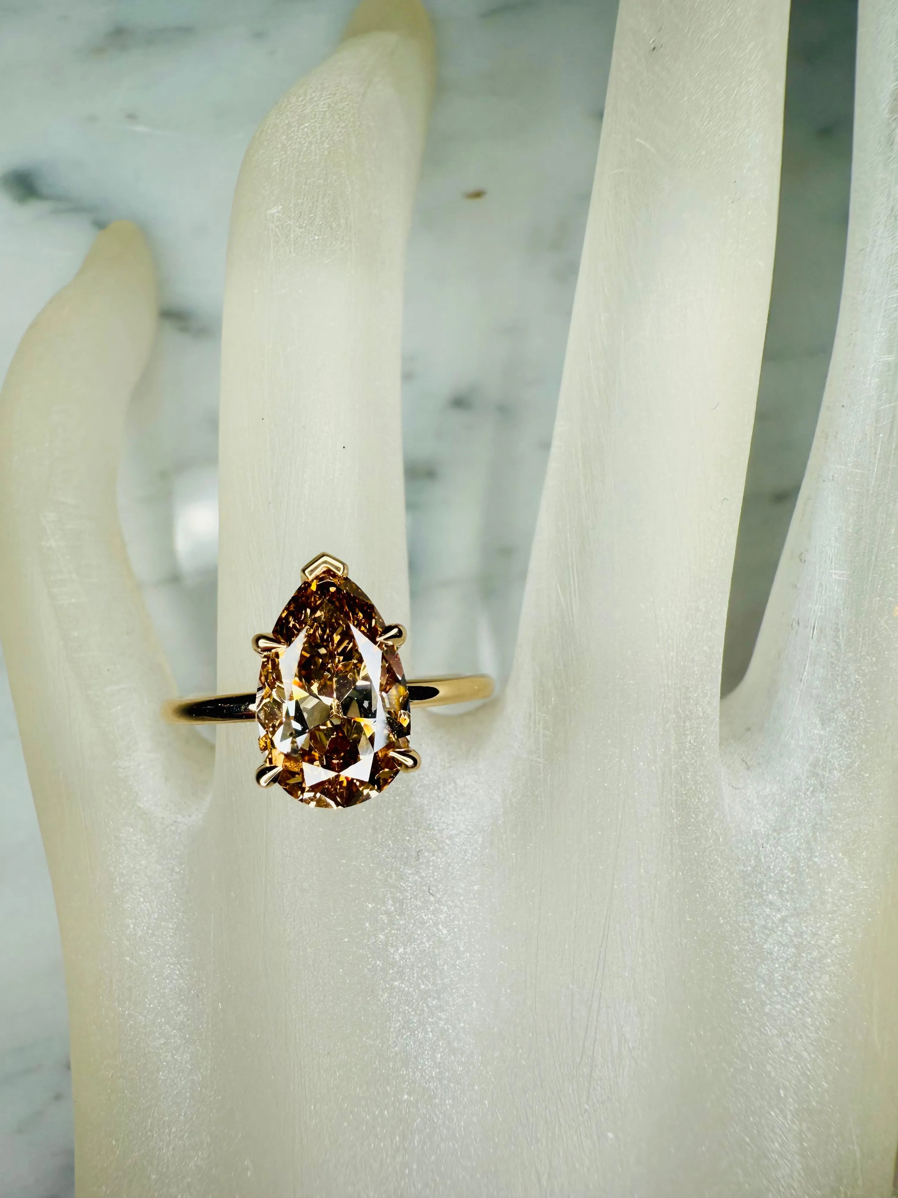 Margot Pear Shape Old Mine Cut  Champagne Diamond Engagement Ring -  (2.56ct)