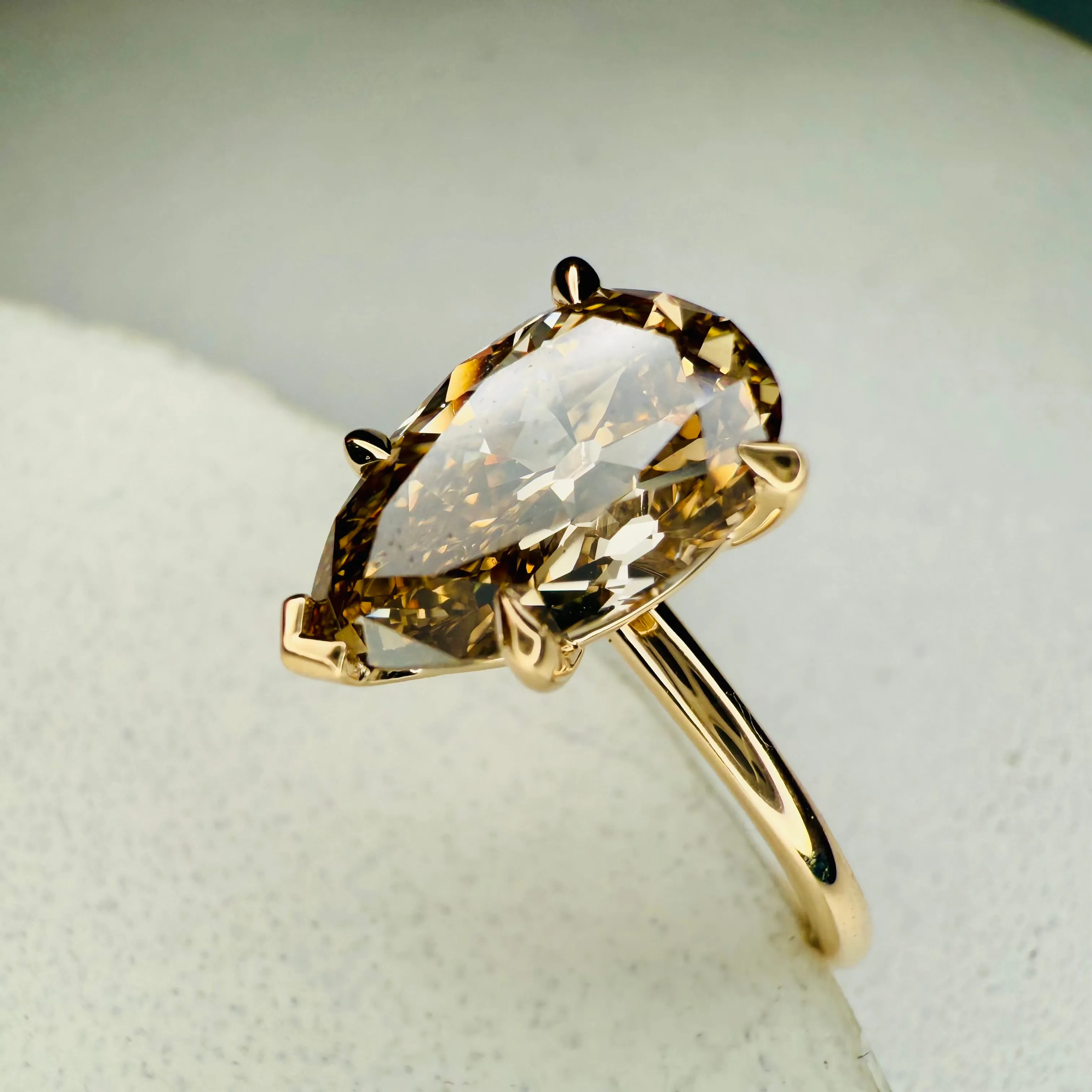 Margot Pear Shape Old Mine Cut  Champagne Diamond Engagement Ring -  (2.56ct)