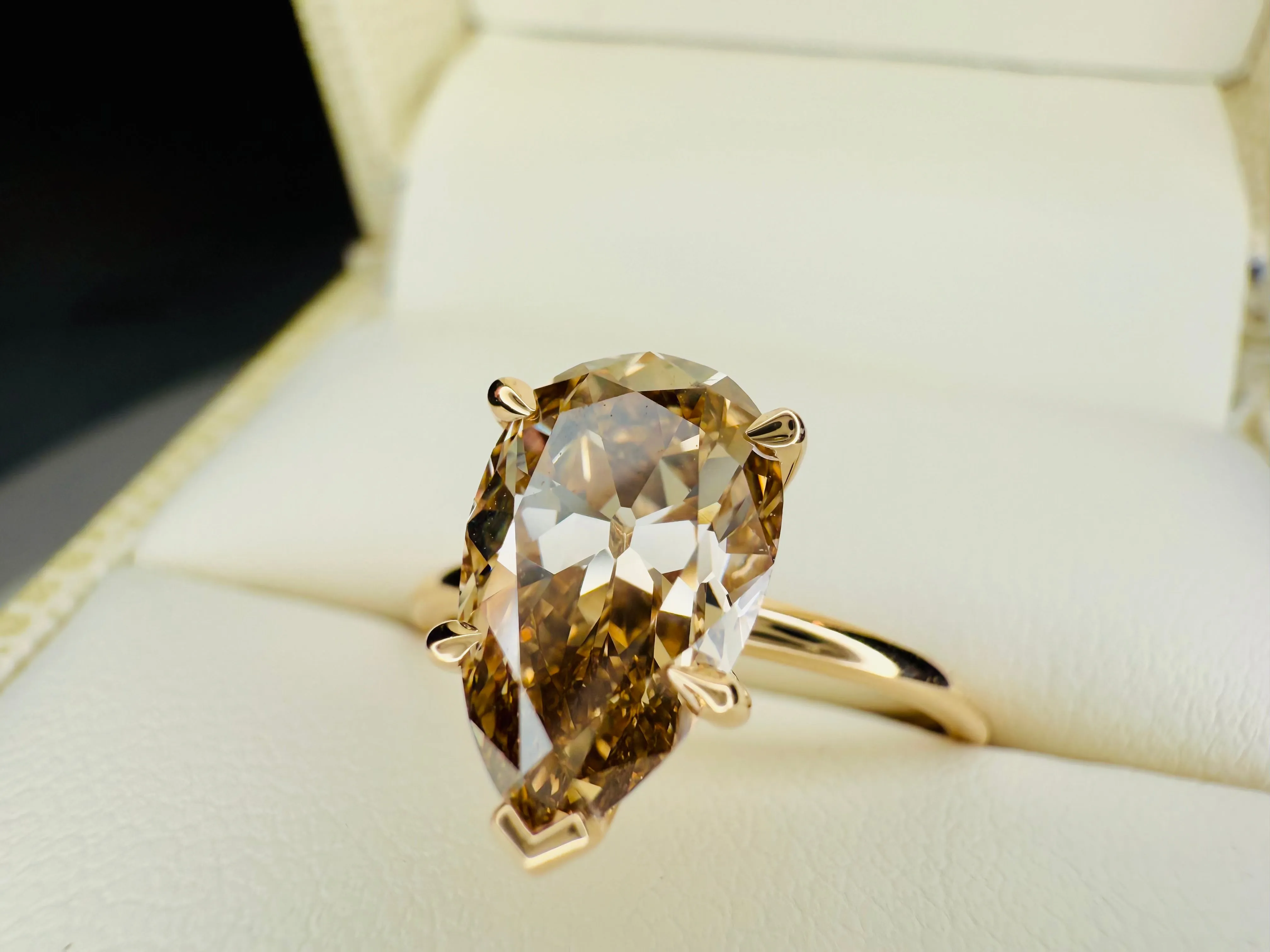 Margot Pear Shape Old Mine Cut  Champagne Diamond Engagement Ring -  (2.56ct)