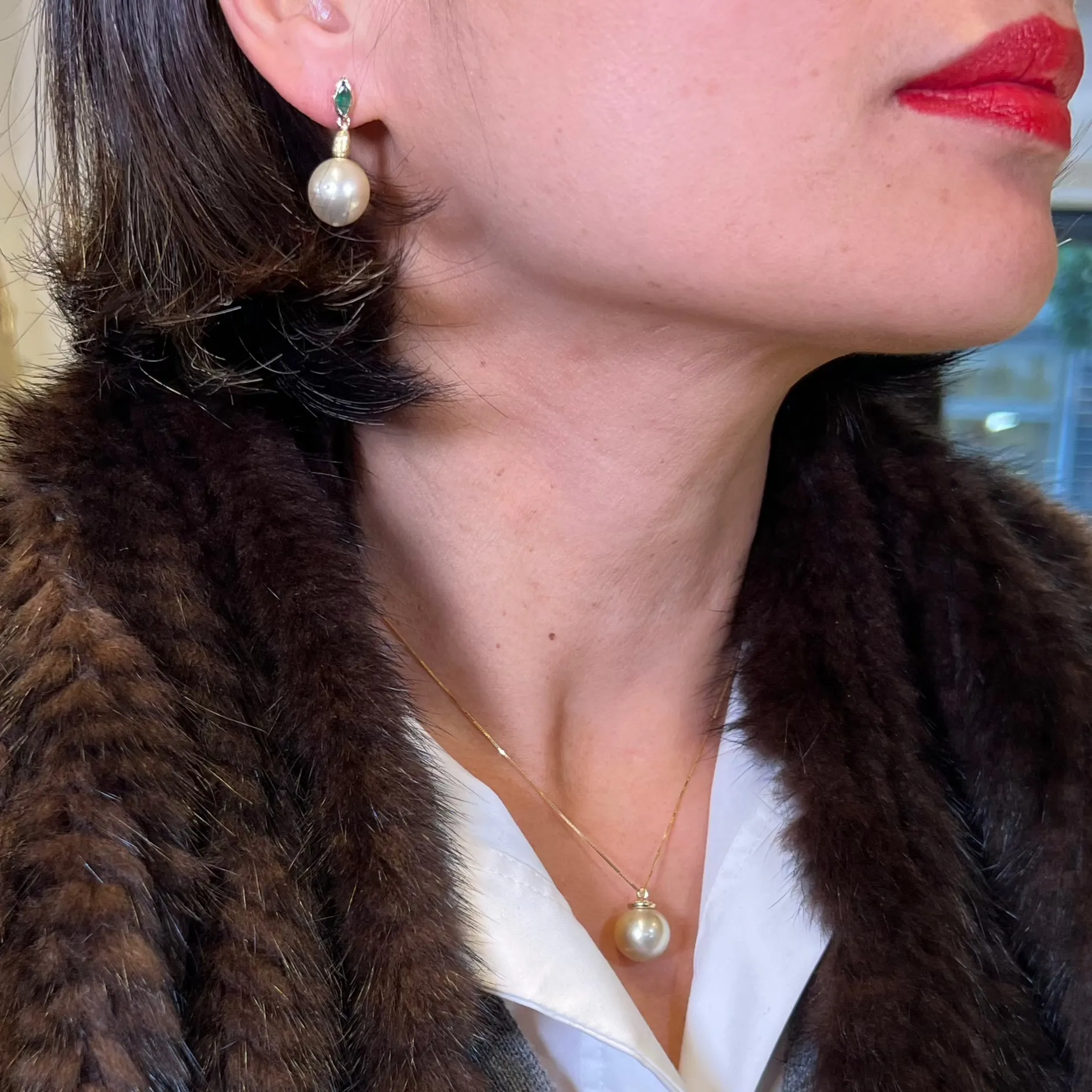 Marquise Emerald Pearl Drop Earrings