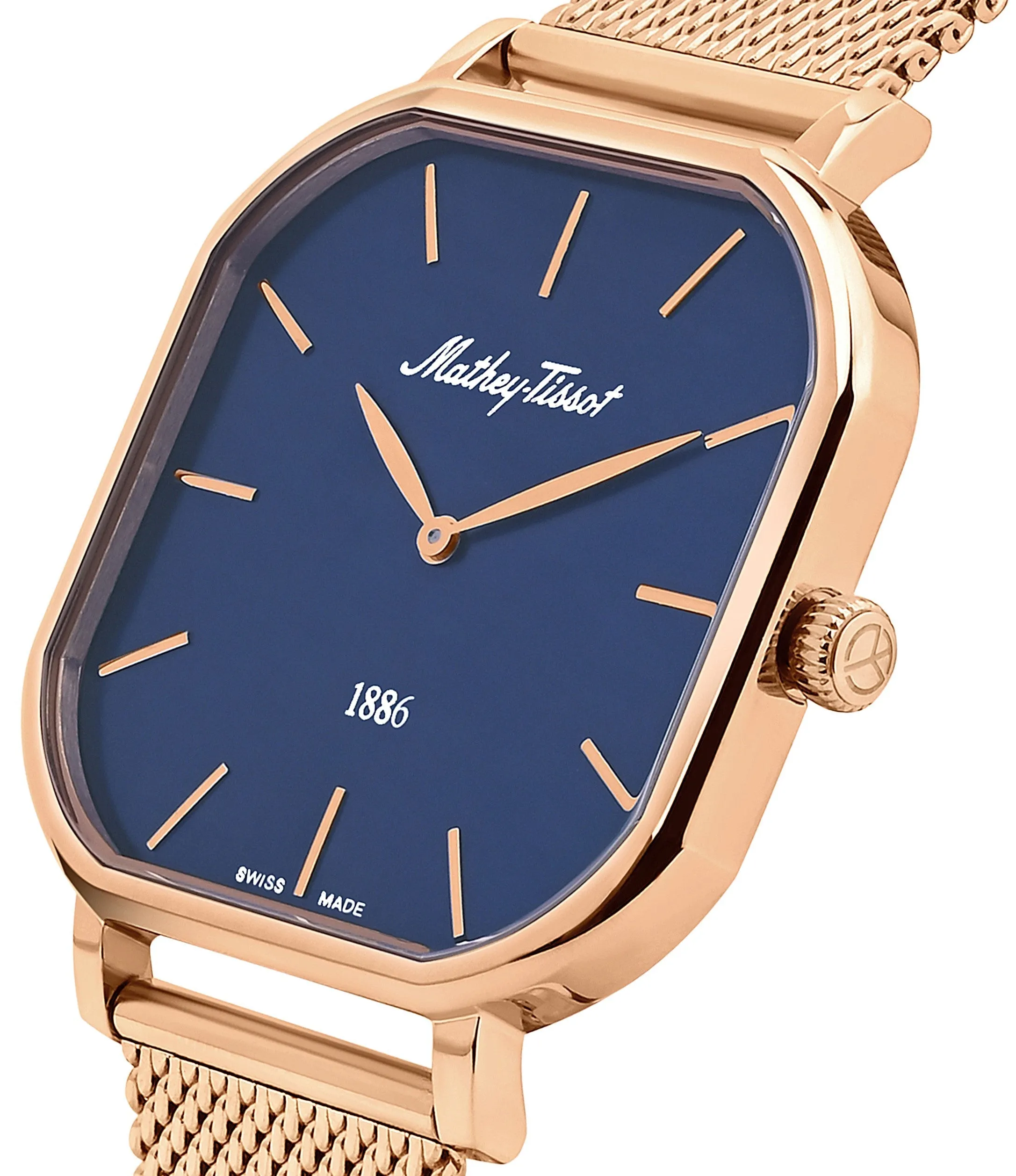 Mathey-Tissot Stainless Steel Swiss Made Classic Analogue Gold Dial Rose Gold-tone Strap Watch For Men - H7917PBU
