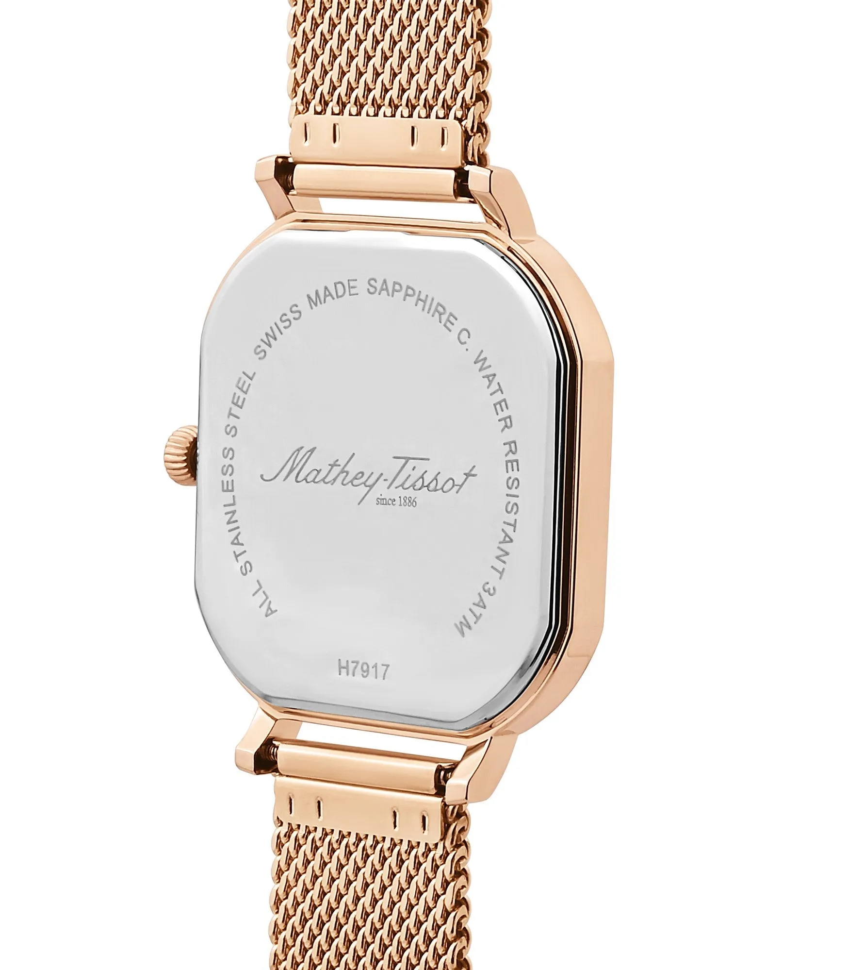 Mathey-Tissot Stainless Steel Swiss Made Classic Analogue Gold Dial Rose Gold-tone Strap Watch For Men - H7917PBU