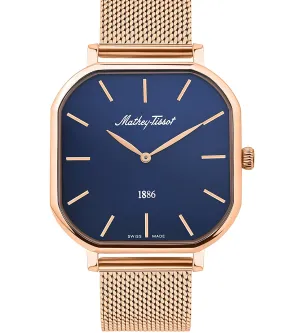 Mathey-Tissot Stainless Steel Swiss Made Classic Analogue Gold Dial Rose Gold-tone Strap Watch For Men - H7917PBU