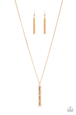 Matt 7:7 - Gold - "Seek and Ye Shall Find" Inspirational Religious Bar Paparazzi Short Necklace