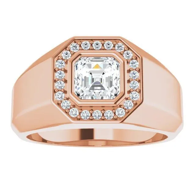 Matthew Asscher Moissanite Bezel Diamond Channel Halo Ring