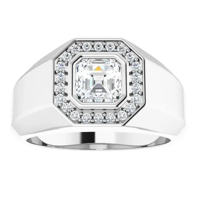 Matthew Asscher Moissanite Bezel Diamond Channel Halo Ring