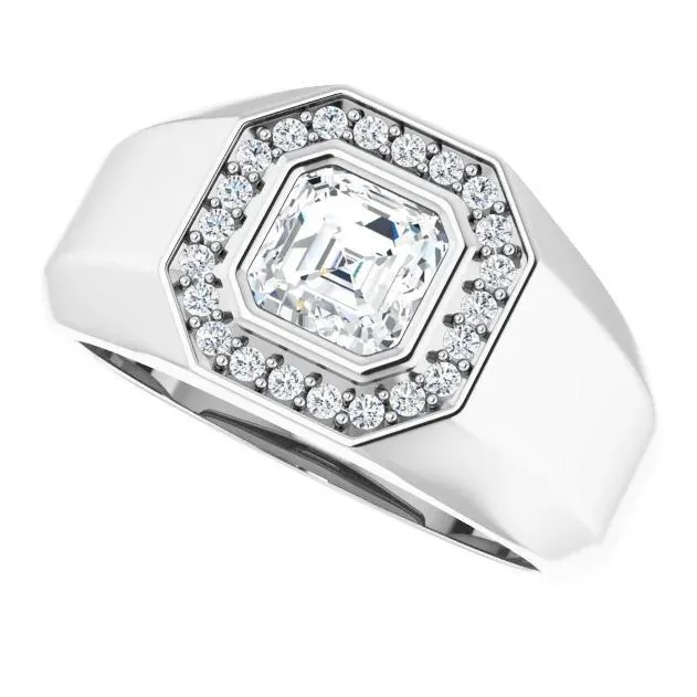 Matthew Asscher Moissanite Bezel Diamond Channel Halo Ring
