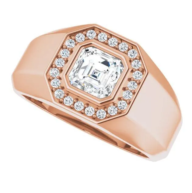 Matthew Asscher Moissanite Bezel Diamond Channel Halo Ring