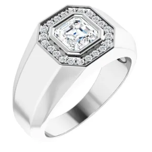 Matthew Asscher Moissanite Bezel Diamond Channel Halo Ring