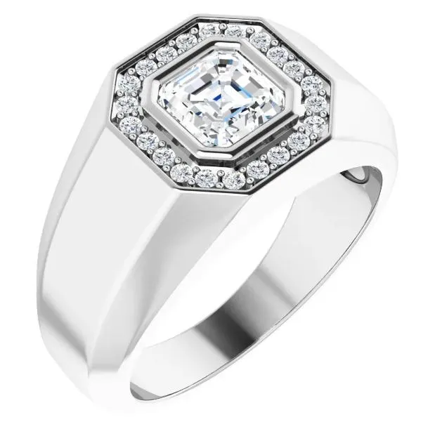 Matthew Asscher Moissanite Bezel Diamond Channel Halo Ring