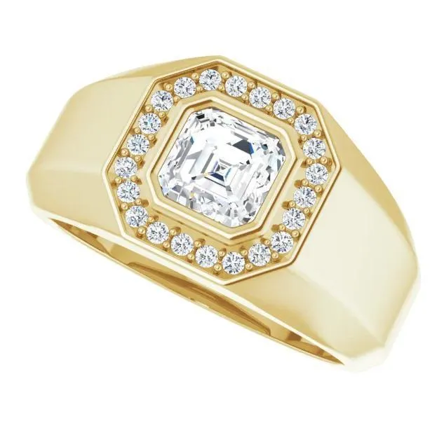 Matthew Asscher Moissanite Bezel Diamond Channel Halo Ring