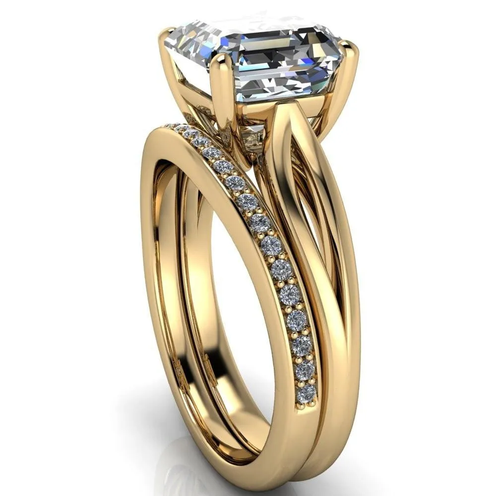 Maxwell Asscher Moissanite 4 Prong Split Shank Engagement Ring