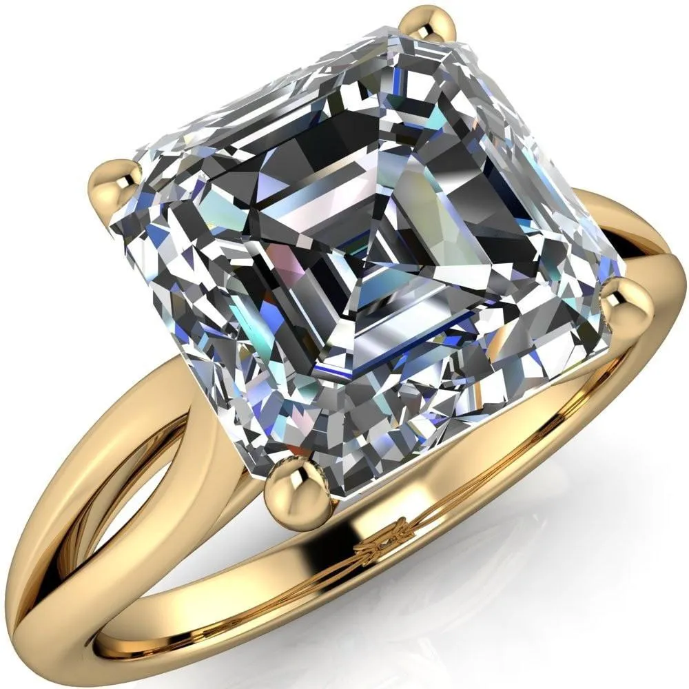Maxwell Asscher Moissanite 4 Prong Split Shank Engagement Ring