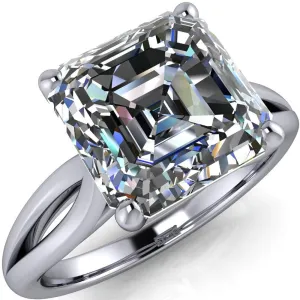 Maxwell Asscher Moissanite 4 Prong Split Shank Engagement Ring