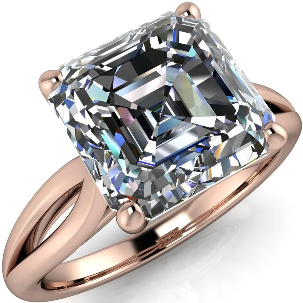 Maxwell Asscher Moissanite 4 Prong Split Shank Engagement Ring
