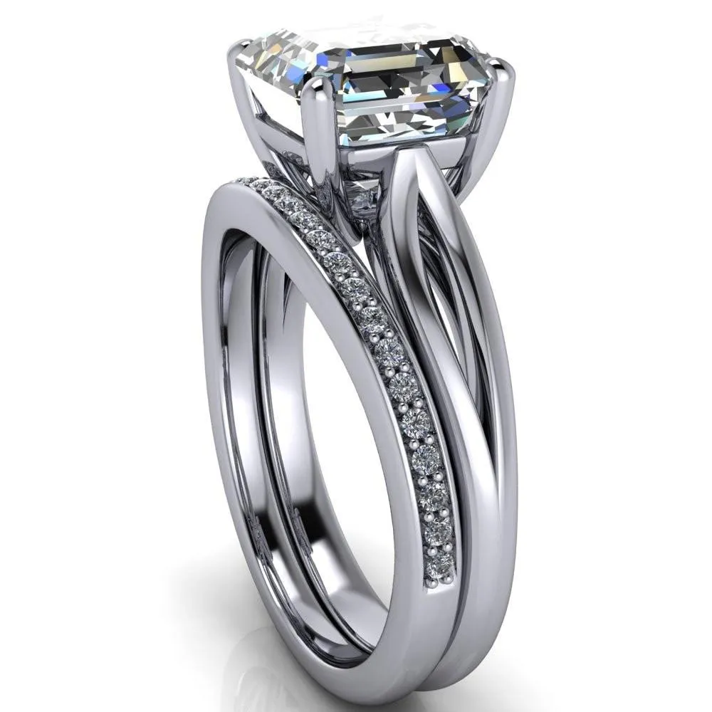 Maxwell Asscher Moissanite 4 Prong Split Shank Engagement Ring