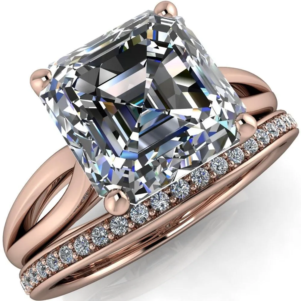 Maxwell Asscher Moissanite 4 Prong Split Shank Engagement Ring
