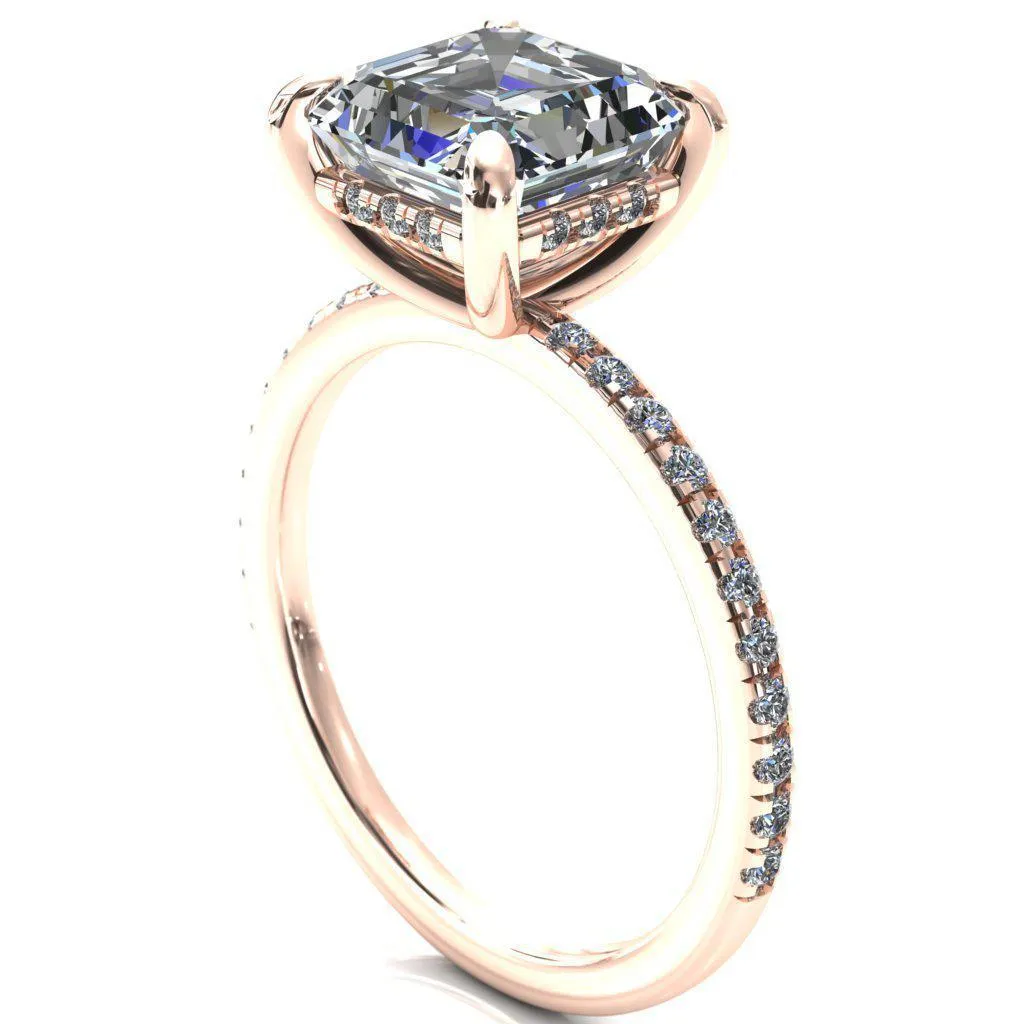 Mayeli Asscher Moissanite 4 Claw Prong Micro Pave Diamond Sides Engagement Ring