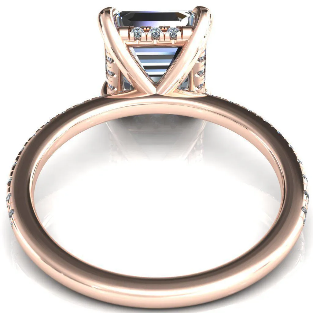 Mayeli Asscher Moissanite 4 Claw Prong Micro Pave Diamond Sides Engagement Ring