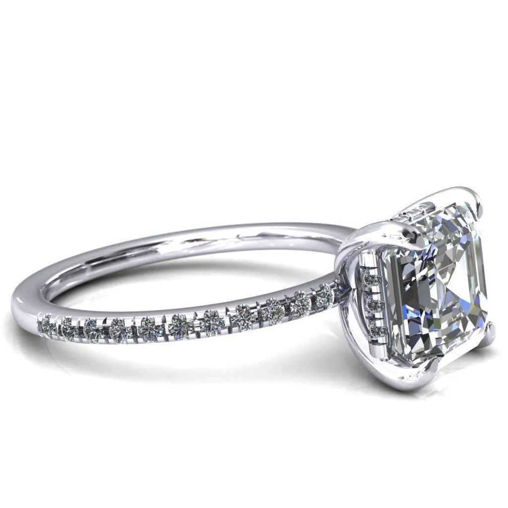 Mayeli Asscher Moissanite 4 Claw Prong Micro Pave Diamond Sides Engagement Ring