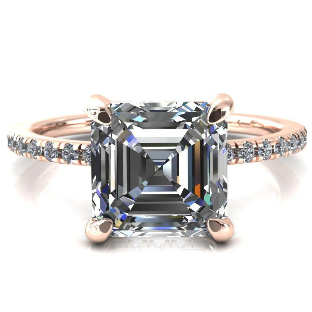 Mayeli Asscher Moissanite 4 Claw Prong Micro Pave Diamond Sides Engagement Ring