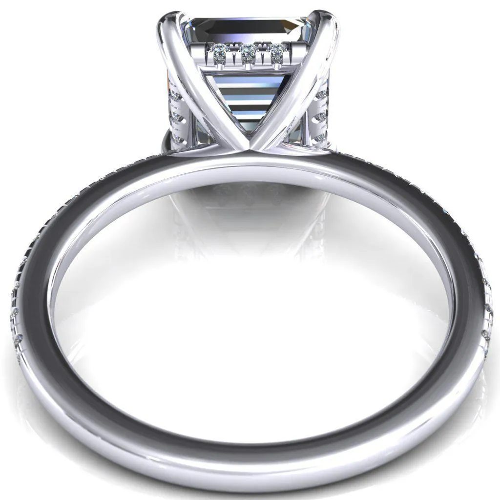 Mayeli Asscher Moissanite 4 Claw Prong Micro Pave Diamond Sides Engagement Ring