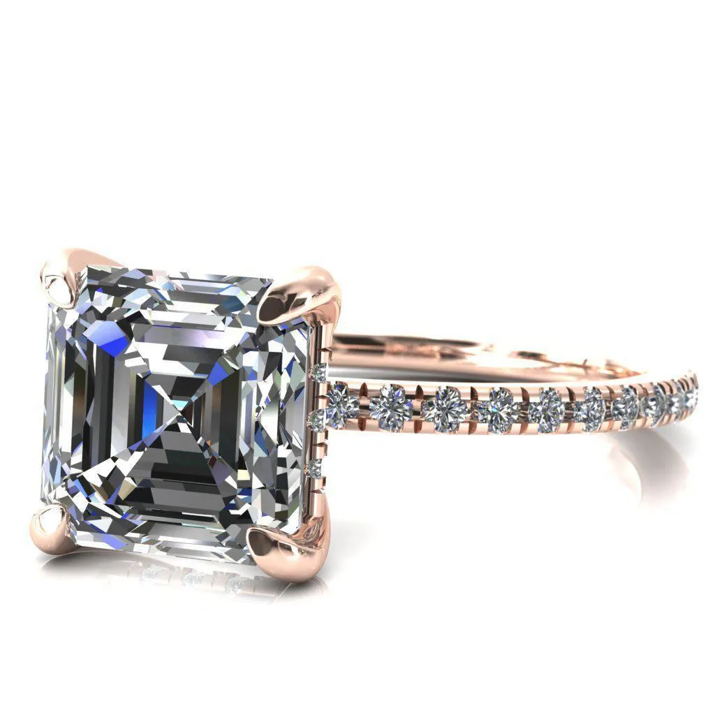 Mayeli Asscher Moissanite 4 Claw Prong Micro Pave Diamond Sides Engagement Ring