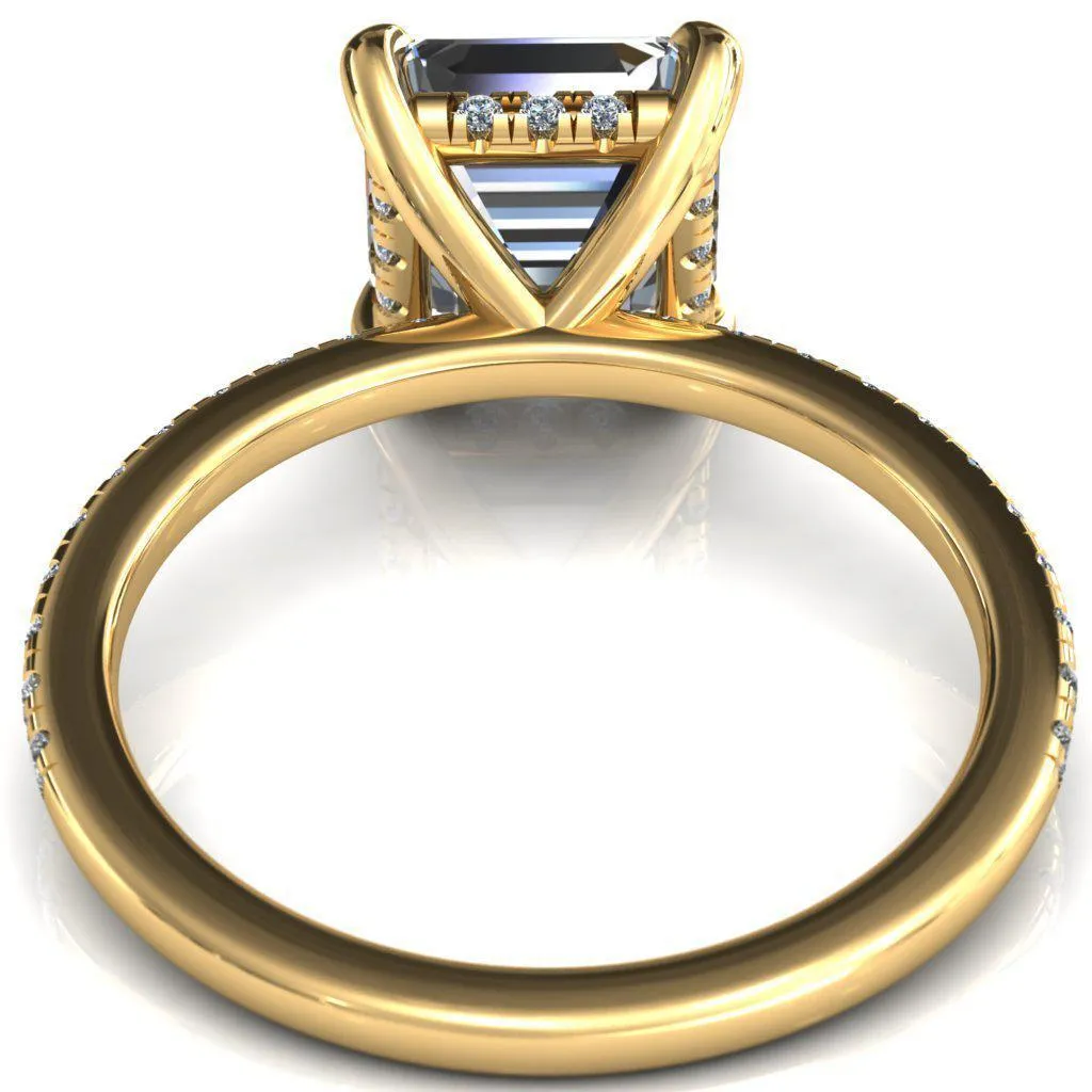Mayeli Asscher Moissanite 4 Claw Prong Micro Pave Diamond Sides Engagement Ring